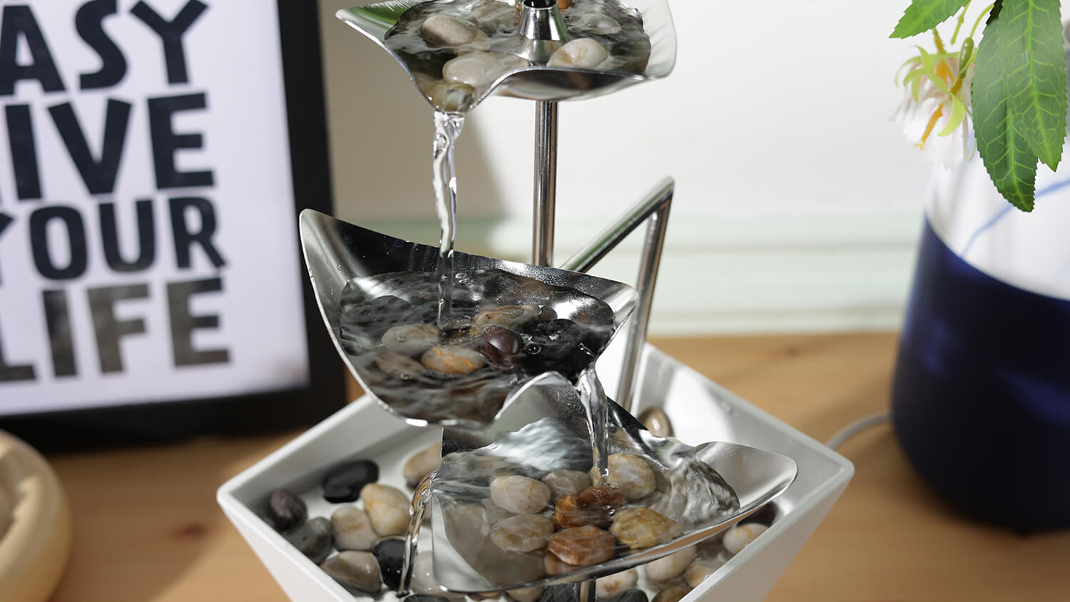 Load video: Tabletop fountain with relaxing soothing flow sound. Find your inner calm with the natural beauty of BurTrickle tabletop fountains. It is a good decoration whether it is at home or in the office.